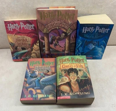 Set Of 5 Harry Potter 4 Paperbacks 1 Hard Books - Image 1 of 2