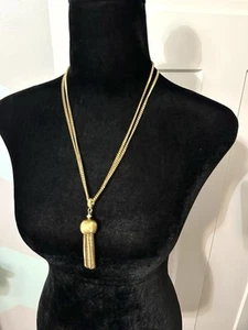 VTG MONET Escapade Signed Layered Gold Tone Rope Chain Tassel Necklace Chunky 60 - Picture 1 of 6