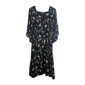 NEW LANE BRYANT Black Floral Short Bell Sleeve MAXI DRESS SZ 18 NWT  - Picture 1 of 8