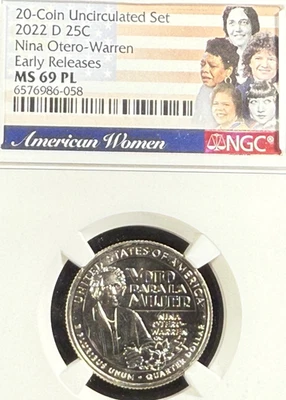 2022 D NINA OTERO-WARREN AMERICAN WOMEN QUARTER EARLY RELEASE NGC MS 69 PL - Image 1 of 2