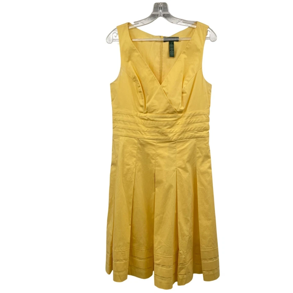 Платье Lauren Ralph Lauren без рукавов Fit & Flare Midi плиссированное желтое размер 12 на молнии - Изображение 1 из 4