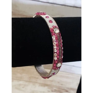 Vintage Bracelet / Bangle Pink & Silver Tone with Clear Gems - Picture 1 of 9