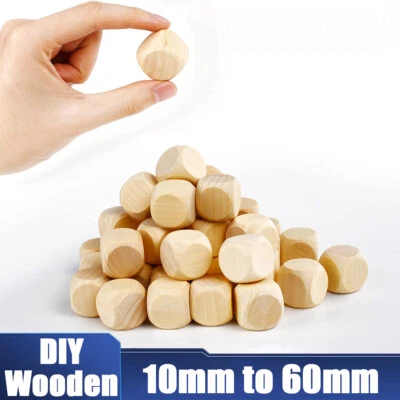 Wooden Dice Plain Blank Cube Untreated RPG Craft 10,16,20,25,30,40,50,60 mm DIY - Image 1 of 4