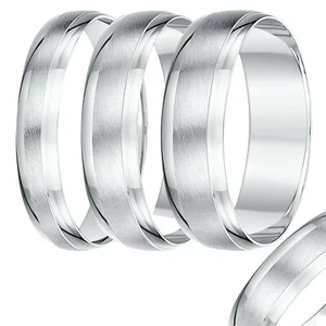 Alianza de boda ligera de oro blanco de 9 quilates texturizada y pulida en forma de 'D' 4 mm-8 mm - Imagen 1 de 11