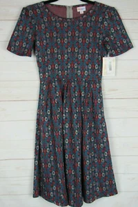 Vestido para mujer Lularoe Amelia negro, azul y rojo jacquard talla XS NUEVO CON ETIQUETAS - Imagen 1 de 3