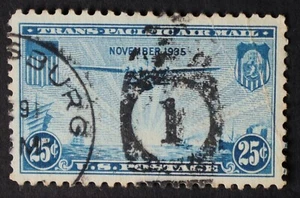 U.S. Used #C20 25c Transpacific Air Mail, XF Jumbo. CDS "1" Duplex Cancel. Gem! - Picture 1 of 2