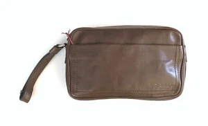 BALLY Taney Leather Clutch Bag Chocolate/Green Calf Plain - Foto 1 di 7