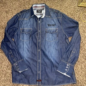 RARE FENDER Shirt Men's XL Custom Shop By Rock And Roll Religion Denim Button Up - Picture 1 of 12