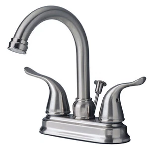 Contemporary Two Handle High Arc Centerset Lavatory Faucet Brushed Nickel Finish - Picture 1 of 6
