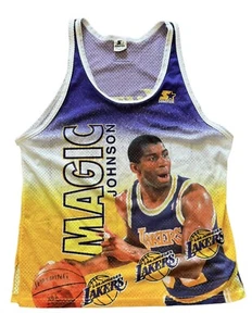 MAGIC JOHNSON Los Angeles LAKERS Basketball HOT STARTER Vintage Large Jersey - Picture 1 of 6