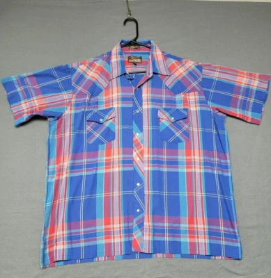 Camisa ligera a cuadros manga corta OUTLAW Western Wear para hombre 1X GRANDE perla a presión Foto 1 de 4