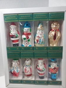 8 Vintage Kurt Adler Glas Weihnachtsschmuck Neu im Karton Weihnachtsmann Schneemann Engel Bär - Bild 1 von 5