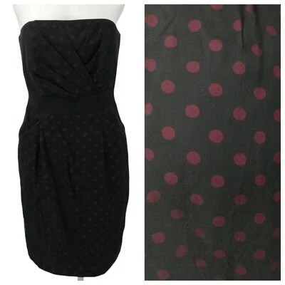 Vestido de Fiesta Casa Blanca Mercado Negro Lunares Sin Tirantes Talla 2 WHBM Seda LBD Foto 1 de 4