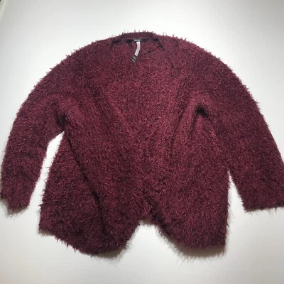 Kensie Cardigan Sweater Womens XL Fuzzy Soft Open Front Red Maroon Comfort - Image 1 of 4