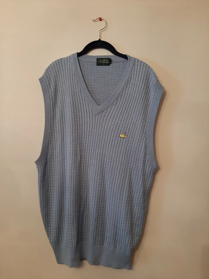 Suéter Chaleco Suéter XL The Masters US Tournament Golf Amen Corner Cuello en V Azul Seda Foto 1 de 4