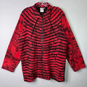 Parsley & Sage Abstract Wearable Art Red Black Stripe Full Zip Jacket Women's 1X - Picture 1 of 12