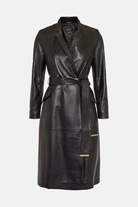Leather Trench Coat Women Black Pure Lambskin Size S M L XL XXL 3XL Custom Made - Picture 1 of 6