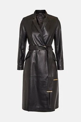 Leather Trench Coat Women Black Pure Lambskin Size S M L XL XXL 3XL Custom Made - Image 1 of 4