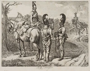 J. ERHARD (1795-1822), Russische Kürassiere, 1816, Radierung Militär Romantik - Picture 1 of 5