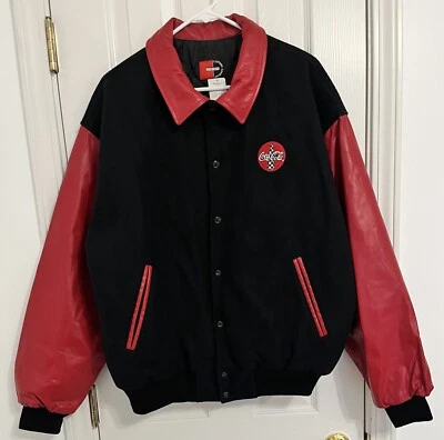 Chaqueta de bombardero de cuero/lana Nascar Coca Cola de colección Custom Clothing Company talla L Foto 1 de 4