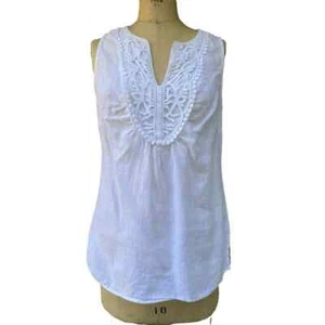 August Silk Options Women's Embroidered Tank Top White Linen M - Picture 1 of 10