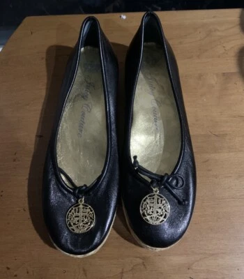 Retro Juicy Couture Pam Gela Black Leather Slip On Espadrille Flats Women’s 7.5M - Image 1 of 4