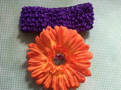 Orange Gerber Daisy Flower Clip Purple Headband Fall Halloween Portrait Photo - Image 1 of 2