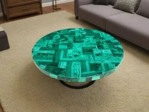 18" Round Malachite Stone Coffee Table Luxury Gemstone Modern Arts Home Decors - Picture 1 of 8