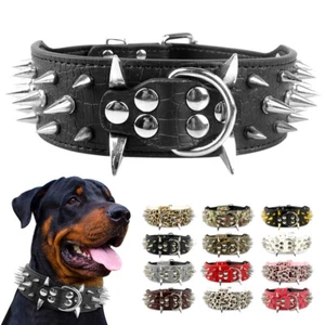 2" Spiked Studded Pet Dog Collar Soft PU Leather Adjustable for Medium Large Dog - Picture 1 of 24
