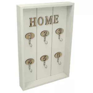 Schlüsselkasten aus Holz "Home" Schlüsselschrank Schlüsselbrett weiß Shabby - Bild 1 von 7