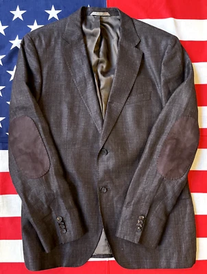 Chaqueta de Lino HUGO BOSS Reda Marrón Chocolate Blazer Lana Codo Parches Hombres talla 42R Foto 1 de 4