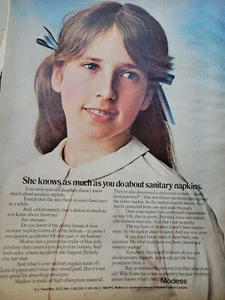 1970 Modes servilletas sanitarias niña brackets que conoce anuncio vintage - Imagen 1 de 1