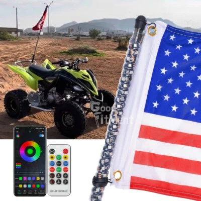 Antena látigo LED RGB espiral iluminada de 3 pies con bandera y control remoto para Yamaha Raptor 700R Foto 1 de 4