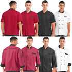 Men Chef Coat Jacket Kitchen Short Sleeve Cook Uniform Tops Restaurant Work-wear