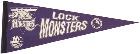 RARE Vintage AHL Hockey Pennant LOWELL LOCK MONSTERS MA New York Islanders NHL Cover