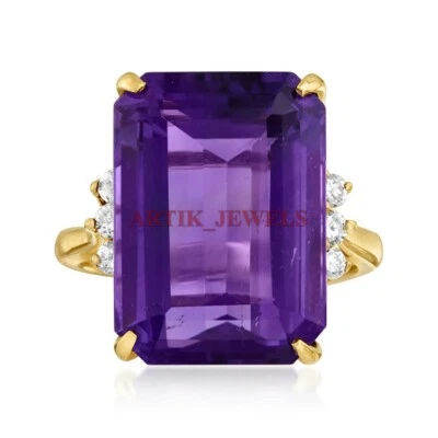 Natural Amethyst Gemstone with Gold Plated 925 Sterling Silver Women's Ring 3737 - Image 1 of 4