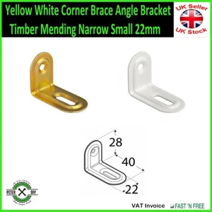 Yellow White Corner Brace Angle Bracket Timber Mending Narrow Small 22mm - Picture 1 of 3