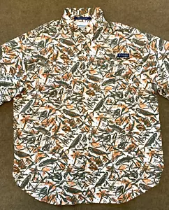 Columbia PFG Shirt Mens L Super Tamiami Short Sleeve Fish Camo Button Down - Picture 1 of 6