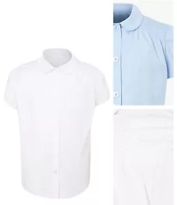 Girls Short Sleeve Ruched School Shirt Ge@rge White Blouse Cotton Button Collar - Picture 1 of 4