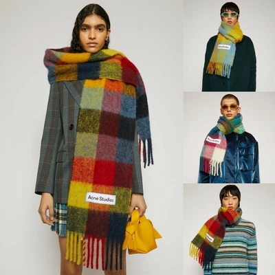 ACNE STUDIOS Acne1 Studios Wool Scarf Scarves Women Thick Rainbow Stripe Wrap Pashmina Shawl