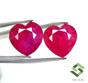 9x9 mm Natural Ruby Heart Shape Cut Pair 7.10 Cts Loose Certified Gemstones - Picture 1 of 8
