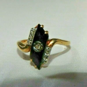 Vintage 10 K Gold Diamant Ring mit schwarzem Stein Diamant oben drauf, 3,4g - Bild 1 von 10