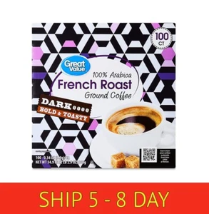 Great Value 100% Arabica French Dark Roast Ground Cof...34.9 oz, 100 Count (W16) - Picture 1 of 9