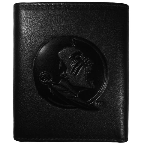 Florida State Seminoles Tri-Fold Leather Wallet Embossed Black NCAA College Fan Cover