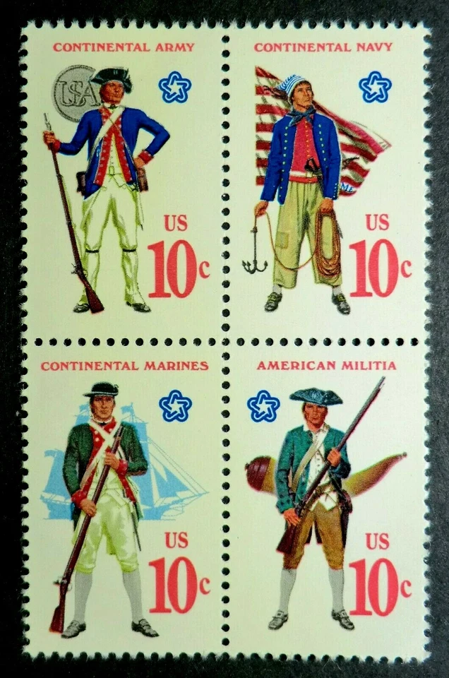 1565 - 1568 MNH 1975 10c Bicentennial Military Army Navy Marines Militia uniform - Image 1 of 1