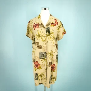 Hot Cotton Marc Ware Size Medium M Tropical Floral Print Button Linen Dress - Bild 1 von 6