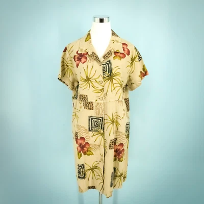 Hot Cotton Marc Ware Size Medium M Tropical Floral Print Button Linen Dress - Image 1 of 4