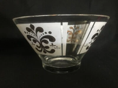 Cuenco de vidrio vintage, pieza para servir, dorado, blanco, azul diseño tipo flor de lis Foto 1 de 4