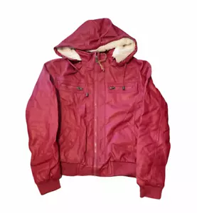 JP Girls Hooded Jacket PVC Leather Fuchsia Size Medium New - Picture 1 of 9