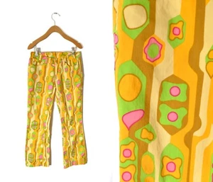 LoudMouth Women's Golf Pants Sz 2 Yellow Green Tiki Funky Retro Style Pink - Picture 1 of 11